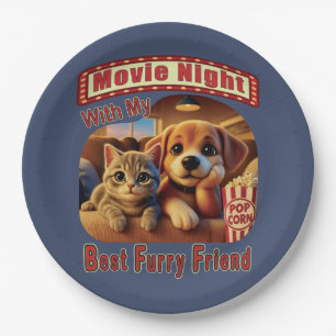 Movie Night - Best Furry Friend - Cute Cat & Dog Paper Plates