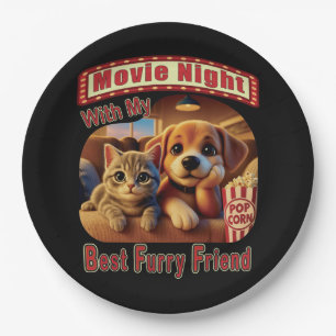 Movie Night - Best Furry Friend - Cute Cat & Dog Paper Plates