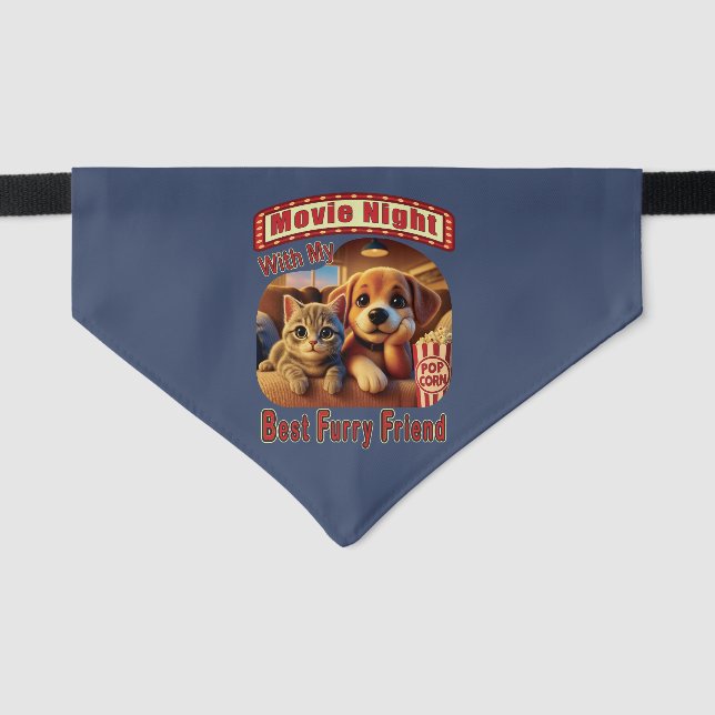 Movie Night - Best Furry Friend - Cute Cat & Dog Pet Bandana Collar (Front)