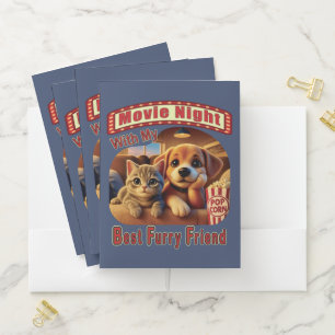 Movie Night - Best Furry Friend - Cute Cat & Dog Pocket Folder