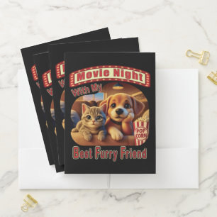 Movie Night - Best Furry Friend - Cute Cat & Dog Pocket Folder