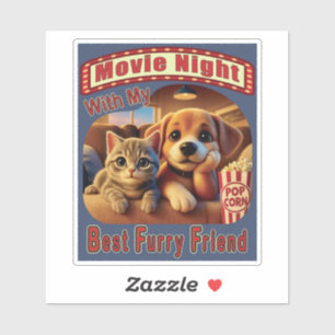 Movie Night - Best Furry Friend - Cute Cat & Dog Sticker