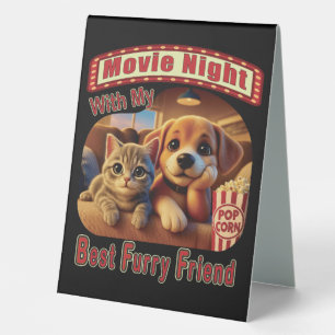 Movie Night - Best Furry Friend - Cute Cat & Dog Table Tent