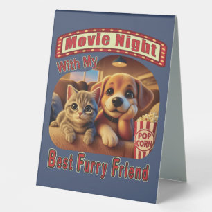 Movie Night - Best Furry Friend - Cute Cat & Dog Table Tent