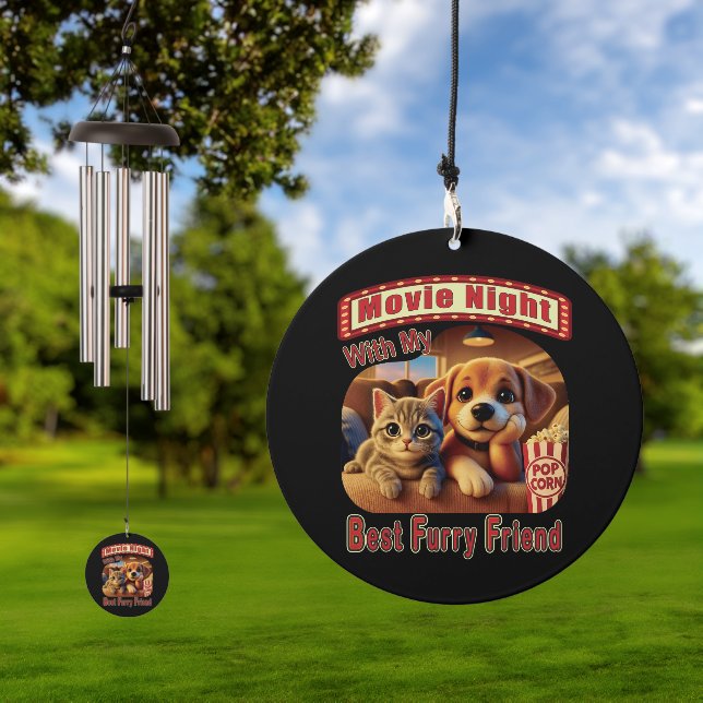 Movie Night - Best Furry Friend - Cute Cat & Dog Wind Chime (Outdoor)