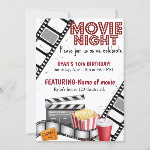 Movie night BirthdayCinemaPopcorn Invitation