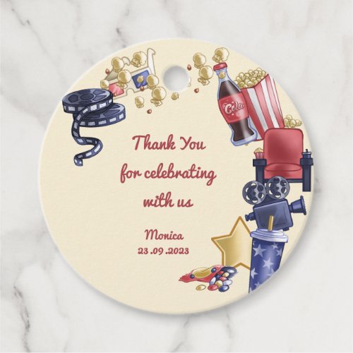 Movie night birthday for kids thank you favor tags