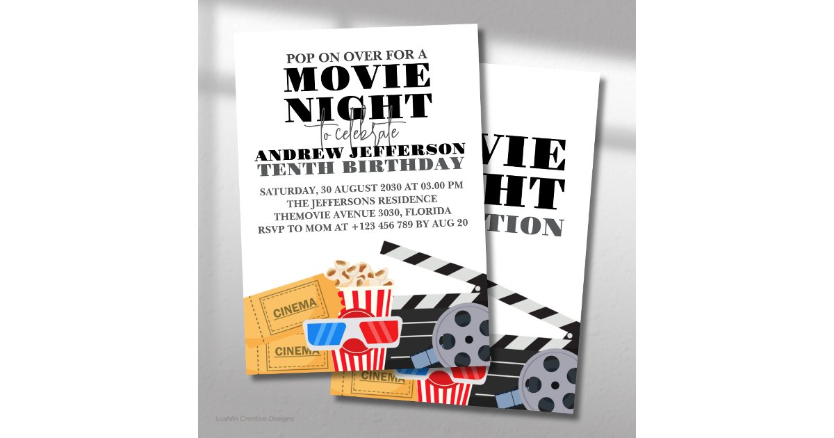 Movie Night Birthday fun Cinema Party Invitation | Zazzle