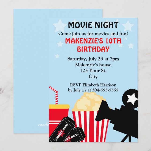 Movie Night Birthday Invitation (Front/Back)