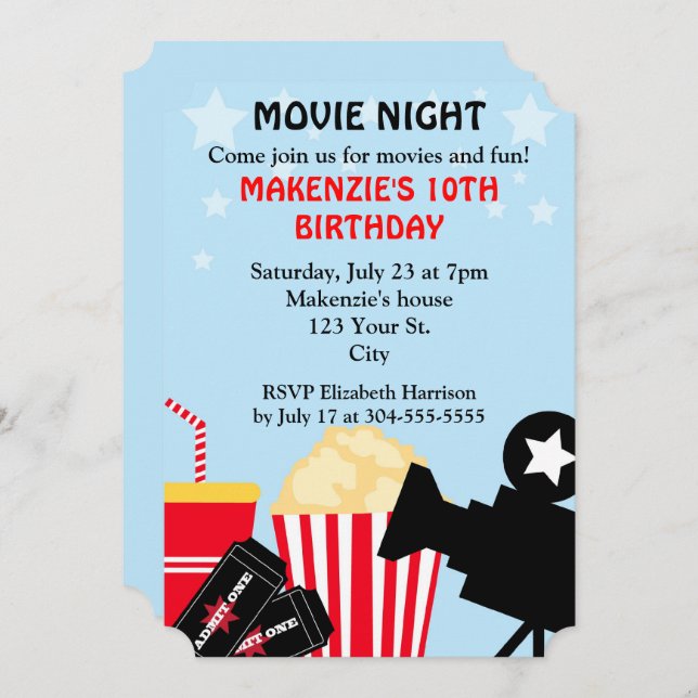 Movie Night Birthday Invitation (Front/Back)