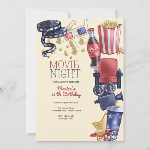 Movie night birthday invitation