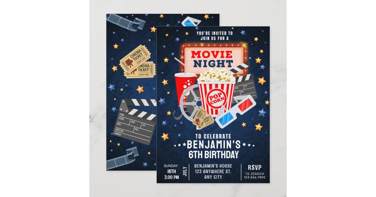Movie night Birthday Invitation | Zazzle