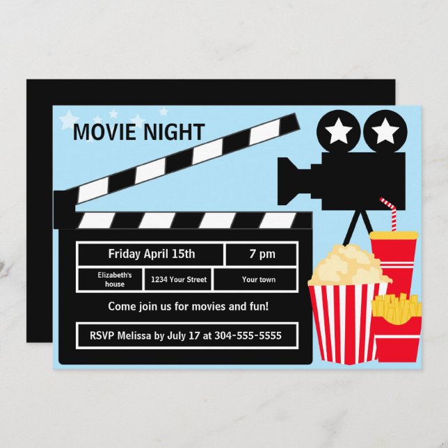 Movie Night Birthday Invitation (Front/Back)
