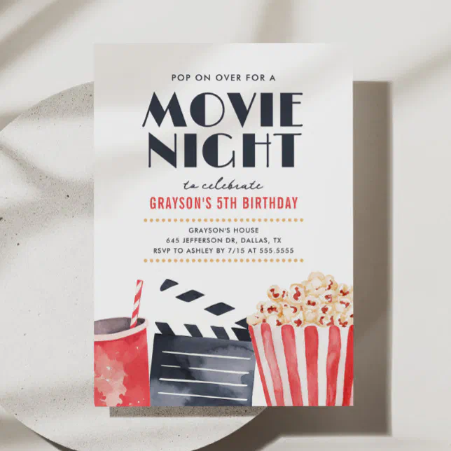 Movie Night Birthday Invitation | Zazzle