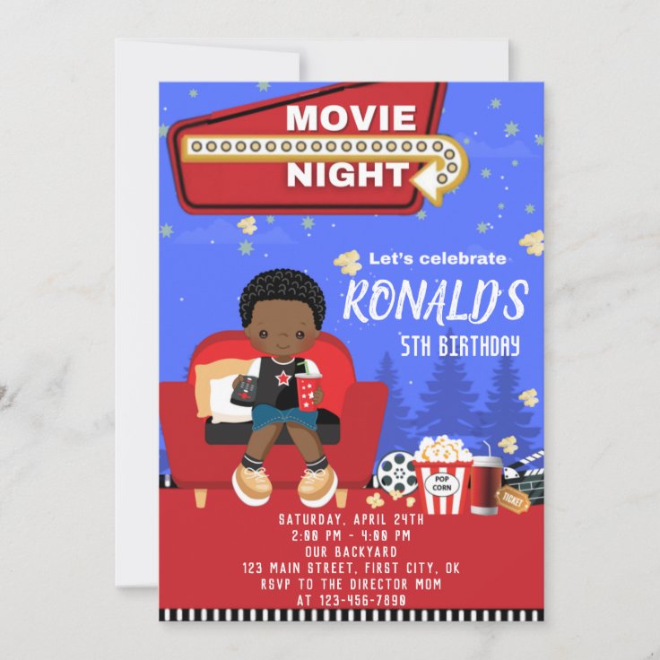 Movie Night Birthday Invitation Card | Zazzle