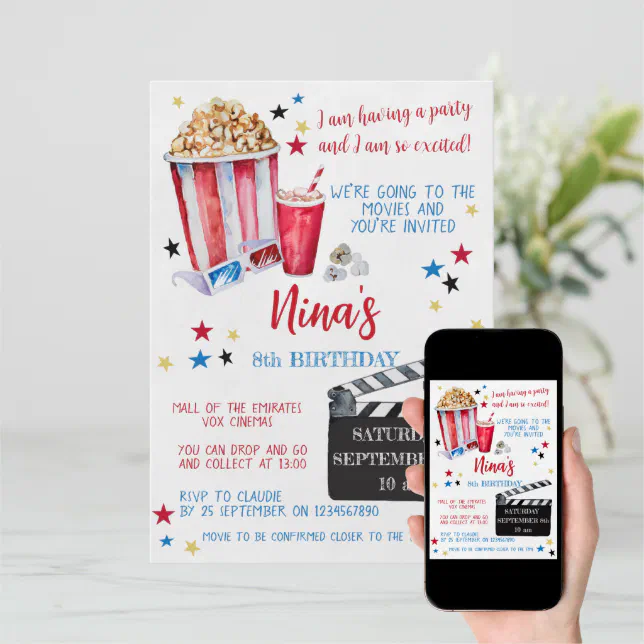 Movie Night Birthday Invitation, Cinema Invitation | Zazzle