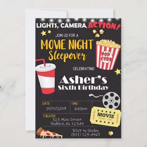 Movie Night Birthday Invitation  Movie Party