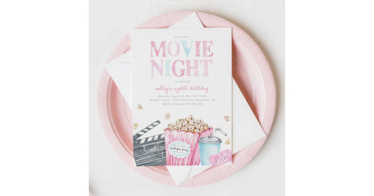 Movie Night Birthday Invitation | Movie Party | Zazzle