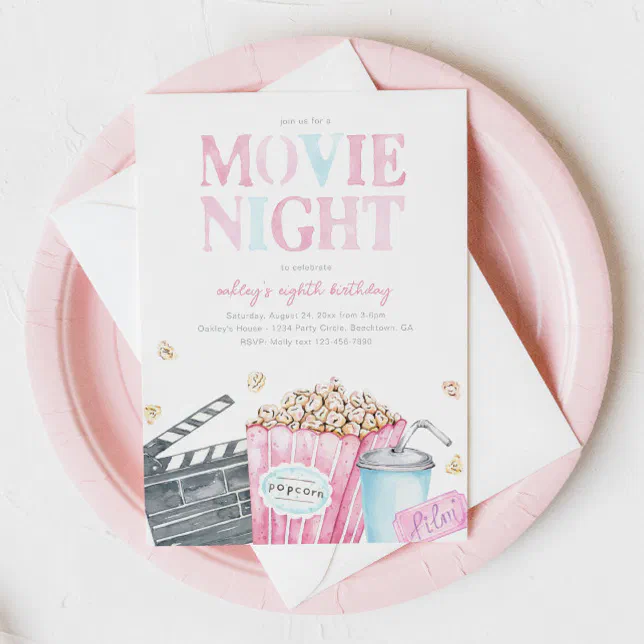 Movie Night Birthday Invitation | Movie Party | Zazzle