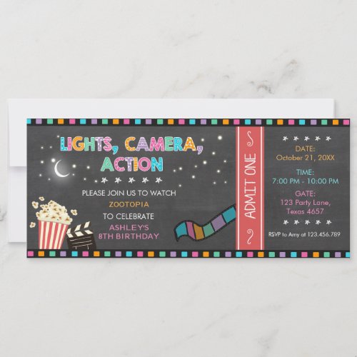 Movie Night Birthday Invitation Movie ticket Party