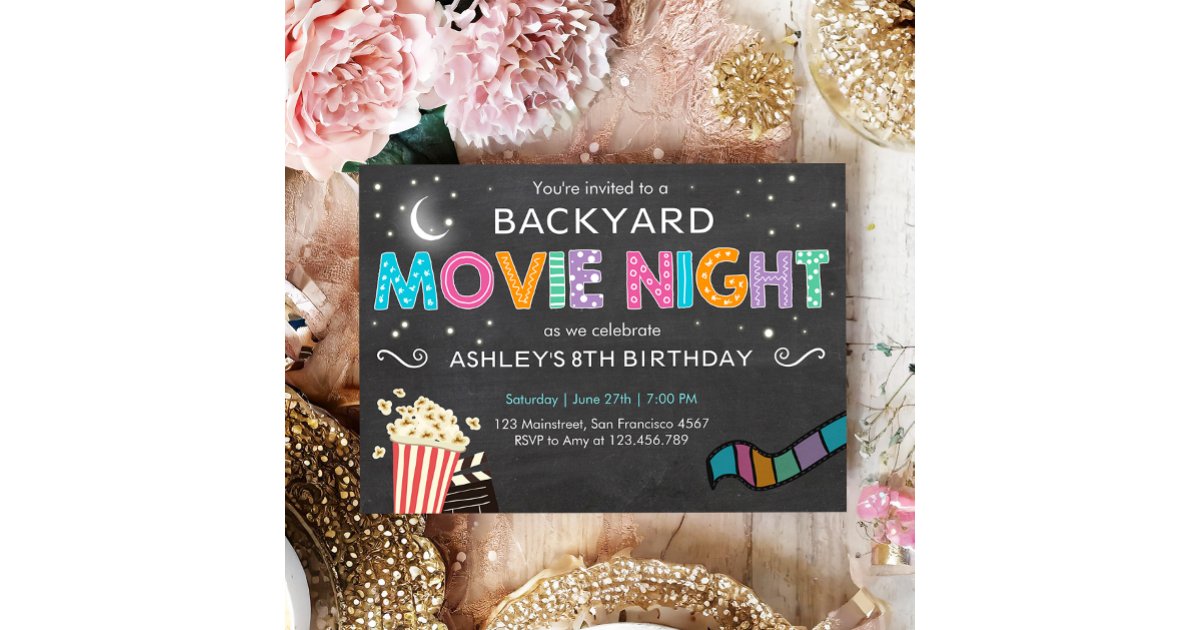 Movie Night Birthday Invitation Under the Stars | Zazzle