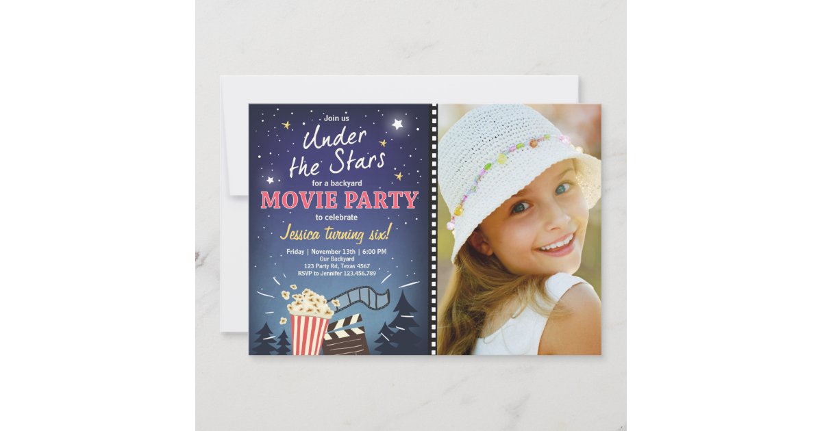 Movie Night Birthday Invitation Under the Stars | Zazzle