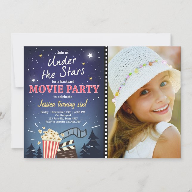 Movie Night Birthday Invitation Under the Stars (Front)