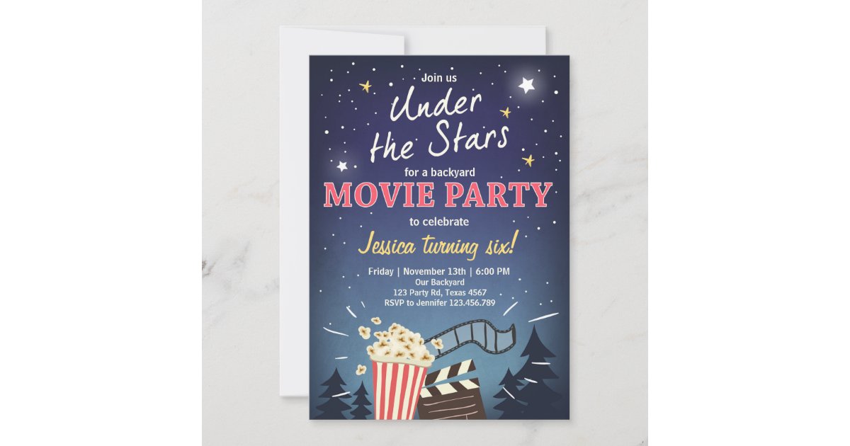 Movie Night Birthday Invitation Under the Stars | Zazzle