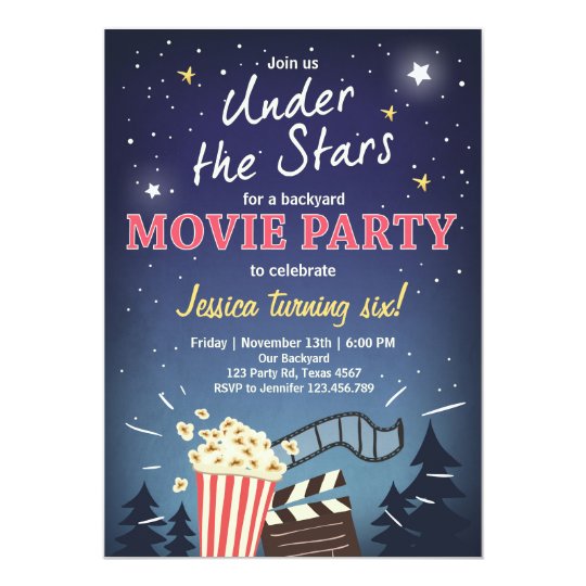 movie night birthday invitation under the stars zazzle com