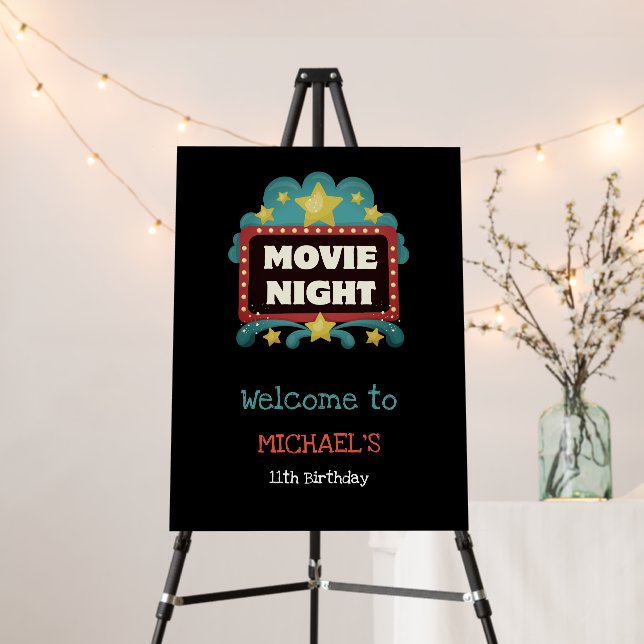 Movie Night Birthday Kids Party Welcome Cute Foam Board (In Situ (Stand))