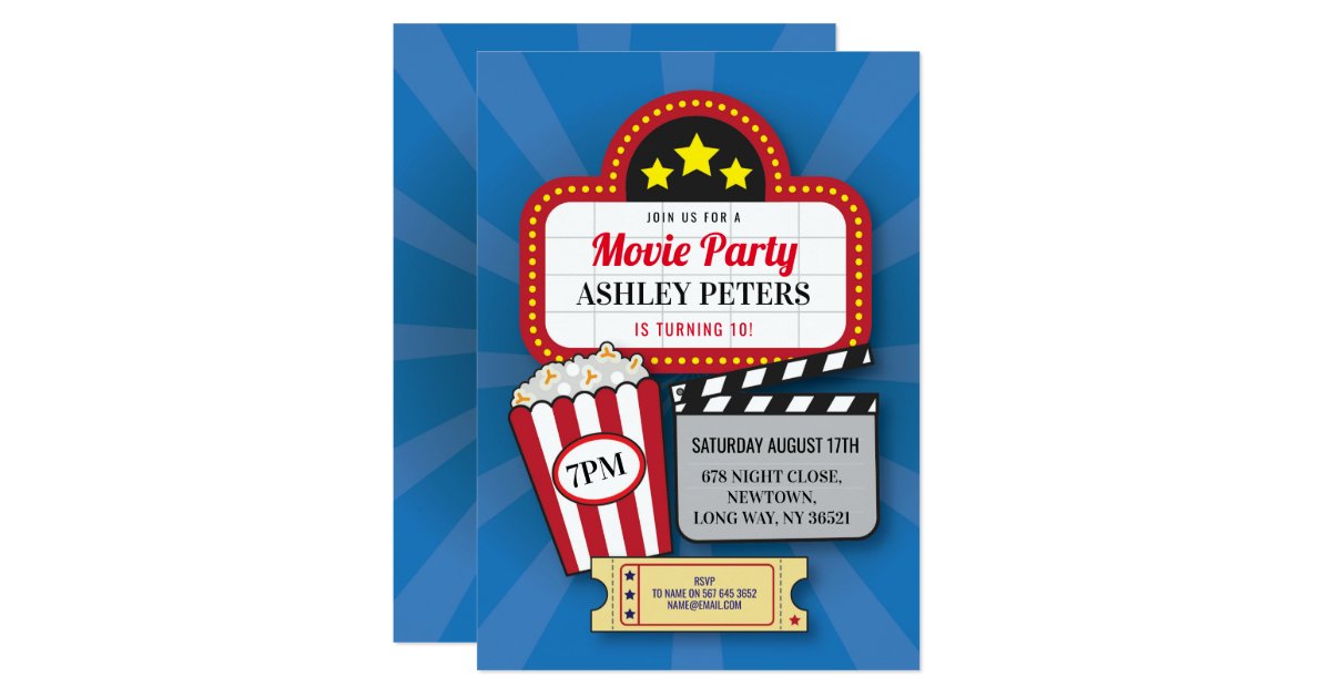 Movie Night Birthday Party Any Age Cinema Film Invitation Zazzle Com