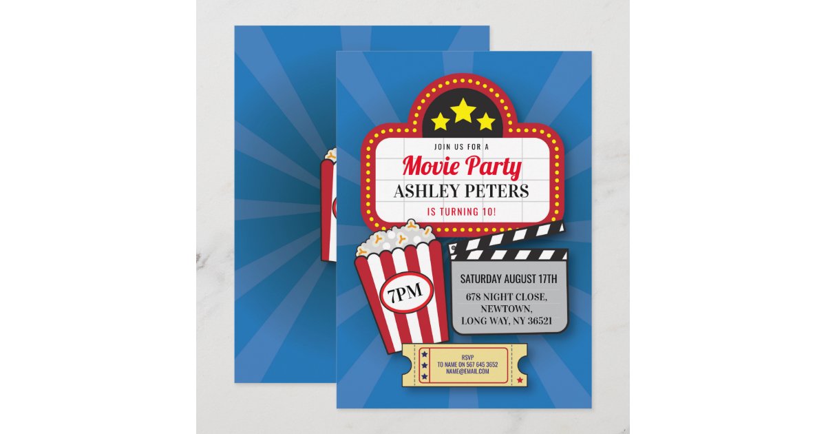 Movie Night Birthday Party Any Age Cinema Film Invitation | Zazzle