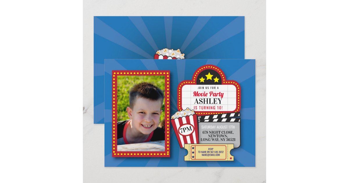 Movie Night Birthday Party Any Age Cinema Photo Invitation | Zazzle