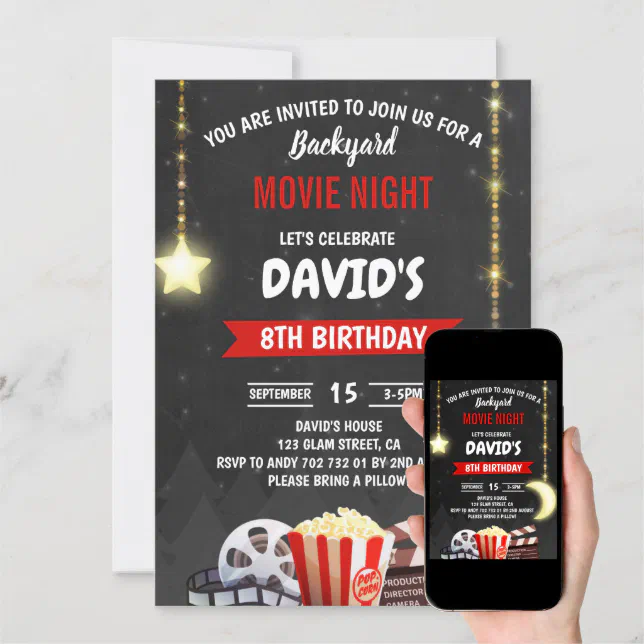 Movie Night Birthday Party Chalkboard Invitation | Zazzle