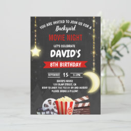 Movie Night Birthday Party Chalkboard Invitation 