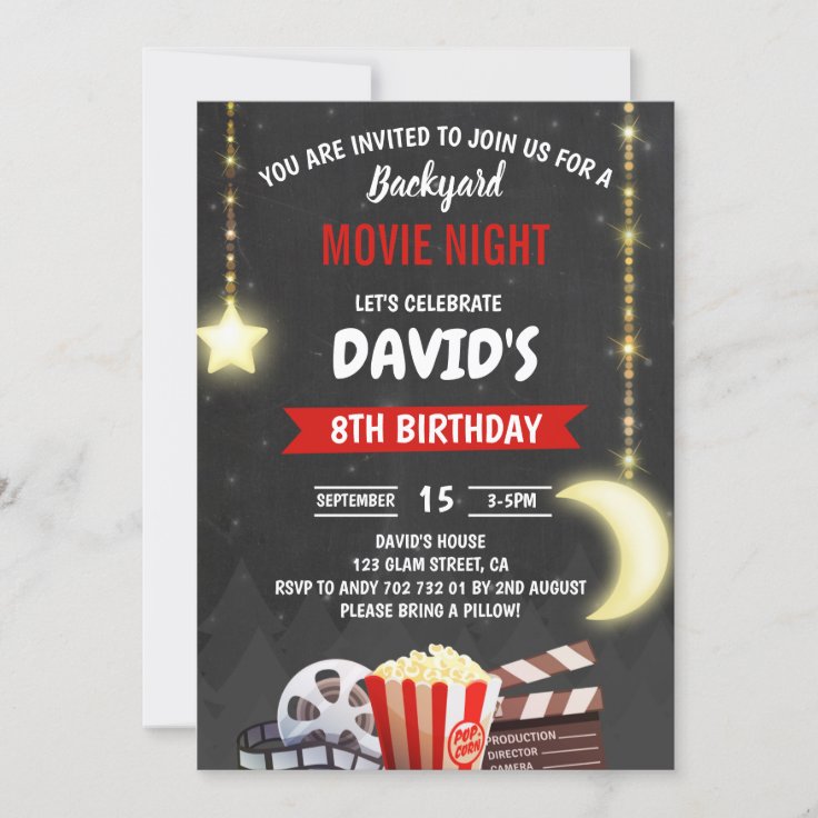 Movie Night Birthday Party Chalkboard Invitation | Zazzle