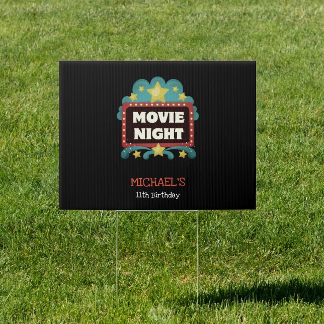 Movie Night Birthday Party Cinema Cute Paper Plate Sign (Insitu)