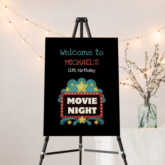 Movie Night Birthday Party Cinema Welcome Foam Board (In Situ (Stand))
