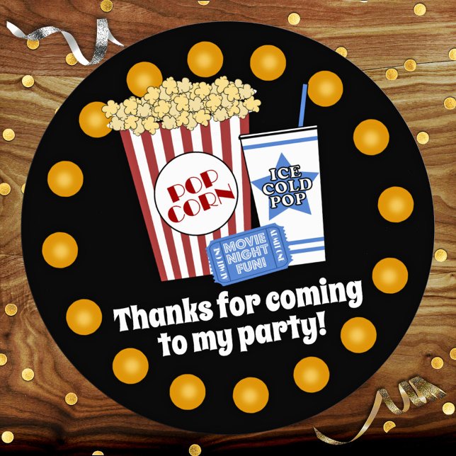Movie Night Birthday Party Classic Round Sticker (Creator Uploaded)