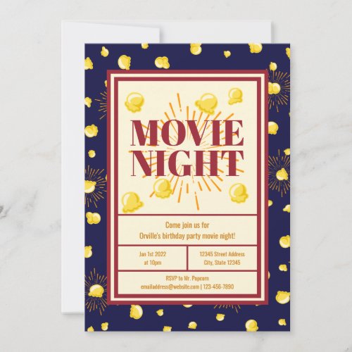 Movie Night Birthday Party _ Firework Popcorn Invitation