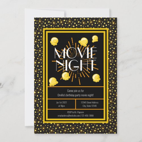 Movie Night Birthday Party _ Firework Popcorn Invitation