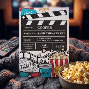 Movie Night Birthday Party For Boys Invitation
