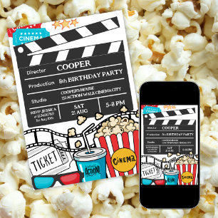 Movie Night Birthday Party For Boys Invitation