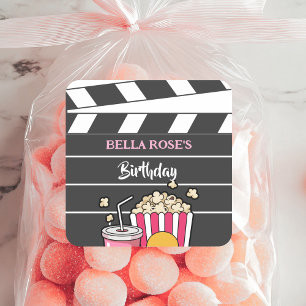 Movie Night Birthday Party For Girls Square Sticker