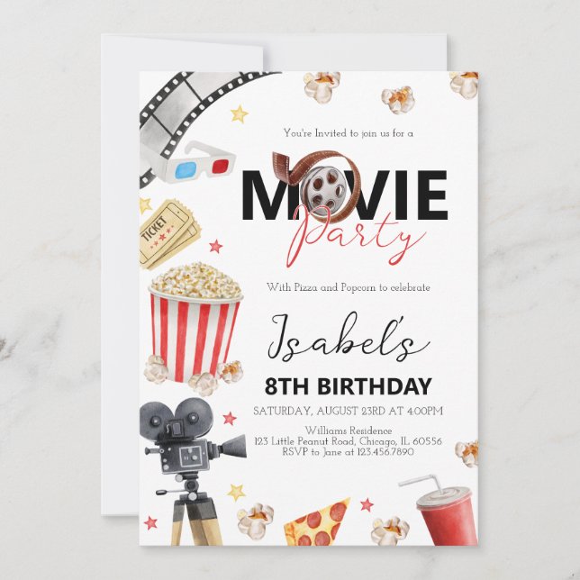 Movie Night Birthday Party Invitation (Front)