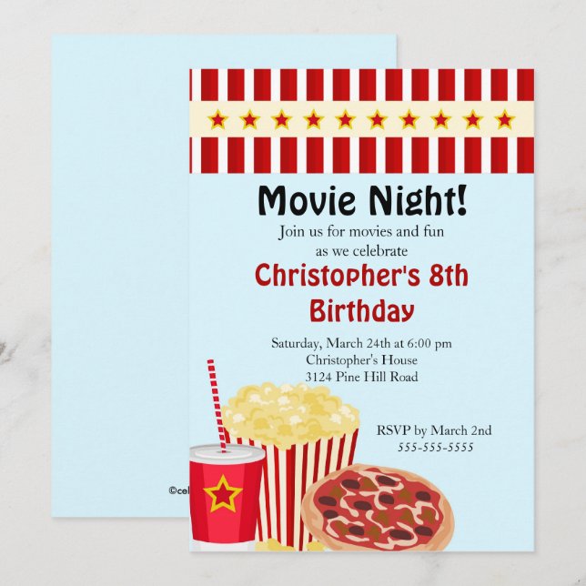 Movie Night Birthday Party Invitation (Front/Back)