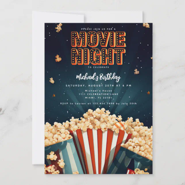 Movie Night Birthday Party Invitation | Zazzle