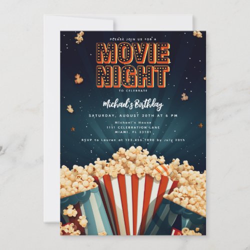Movie Night Birthday Party Invitation