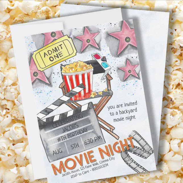 Movie Night Birthday Party Invitation | Zazzle