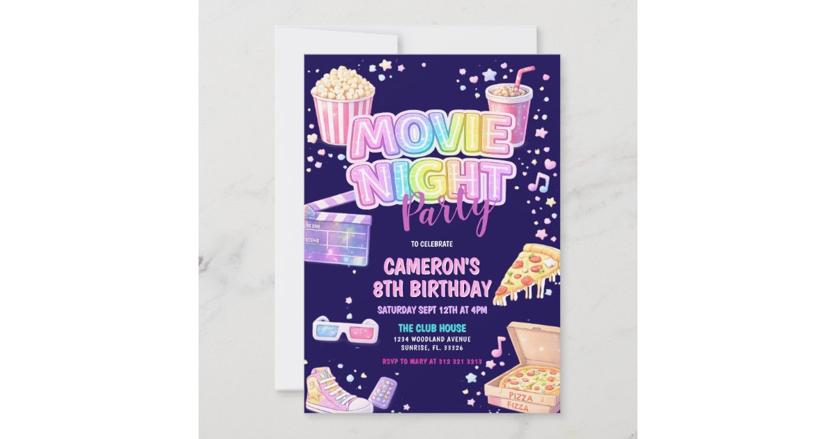 Movie Night Birthday Party Invitation | Zazzle